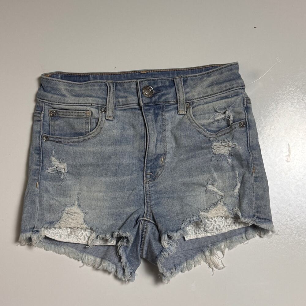 American Eagle Outfitters Light Blue Distressed Jean Shorts